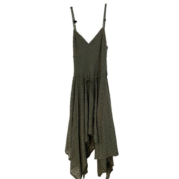 Bebe Olive Lace Overlay Scarf Hem Dress Sweatshirt Strappy NWT $139 Size S - Picture 4 of 13